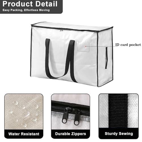 Clear Plastic Storage Bags,95L Clothes Storage Bag with Zipper Closet Organizer,Large Moving Bags With Heavy Duty Handles & Zips for Clothing, Blankets, Duvet, Pillow-1 Pack — view 4