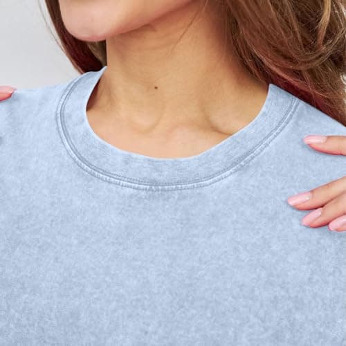 Women's T-Shirts Heavy Cotton Tops Basic Short Sleeve Round Neck Tees Washed Oversized Elegant Womens Baggy Oversized T Shirts Walking Holiday Travel Y2K Clothes Plus Size Light Blue — view 5