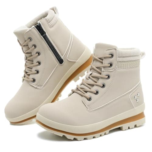 Hanani Walking Boots Womens Ankle Boots Hiking Boots Water Resistant Side Zipper Mid Calf Trekking Boots Lightweight Non-Slip Short Booties Lace up Outdoor Classic Work Shoes Ladies