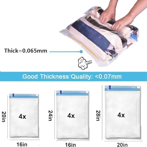 Compression Bags for Travel, Storage and Camping,12 Pcs (Small×4,Large×4,Jumbo×4) Roll Up Reusable Travel Space Saver Vacuum Storage Bags, No Vacuum or Pump Needed,by Aimary-Tech — view 5