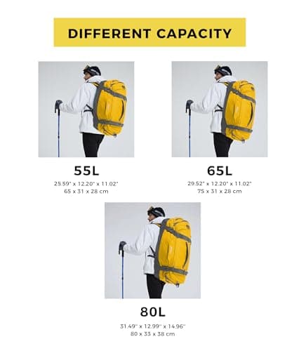 Ubon 55L Travel Duffel Backpack Waterproof 4-Way Holdall Gym Bag Yellow — view 2