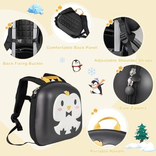 GYMAX 4Pcs Kids Luggage Set, 10” Backpack & 14” Children Hardshell Suitcase with Wheels, Neck Pillow & Name Tag, Toddler Carry On Luggage Set for Travel School (Black+White) — view 4
