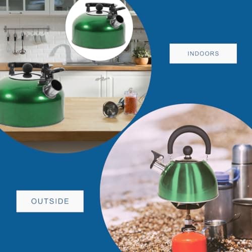 Premium Stainless Steel Whistling Kettle | 10 Colors | Stove top | Non-Drip Pouring Spout | Cool Touch Handle | Whistling Spout | 2.5L Capacity (Metallic Green) — view 6