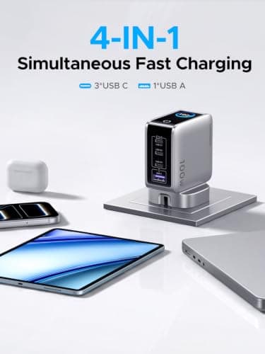UGREN 100W USB C Charger Plug, 4-Port GaN, Smart Display, Touch Control — view 5