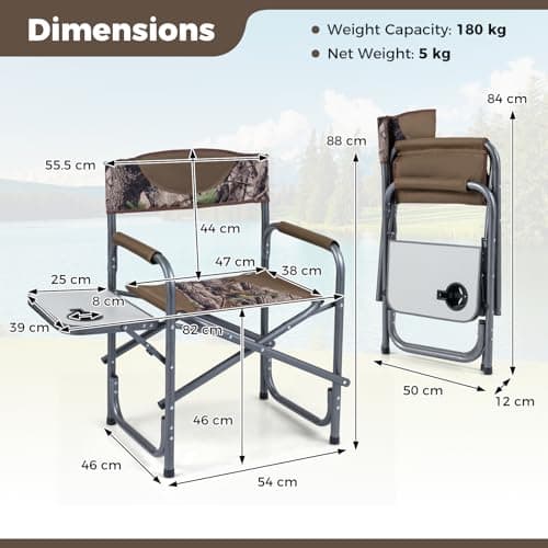 COSTWAY Folding Directors Chair, Oversized Camping Chairs with Side Table and Cup Holder, Outdoor Heavy Duty Beach Chair for Lawn Picnic Hiking Fishing (Camouflage, 82 x 46 x 88cm, no Storage Pocket) — view 3
