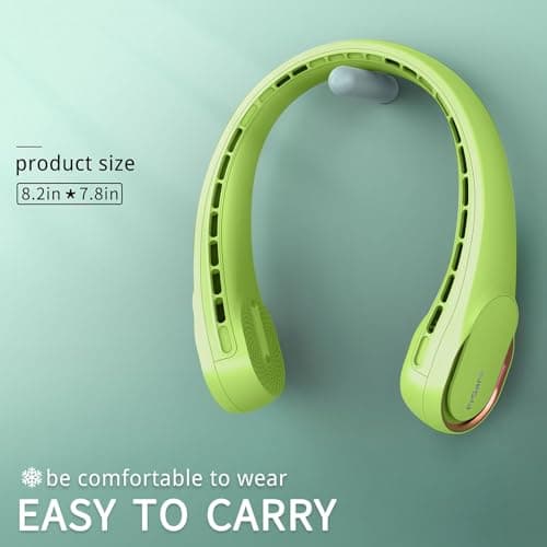 FrSara Neck Fan, Portable Personal Fan Strong Wind, 5200mAh, Air Volume,360° Cooling, No Hair Twisting, Air Volume On 2 Sides, Non-Slip, Quick Charge, Long Use Time, Gift for Dad, Women (Green) — view 5