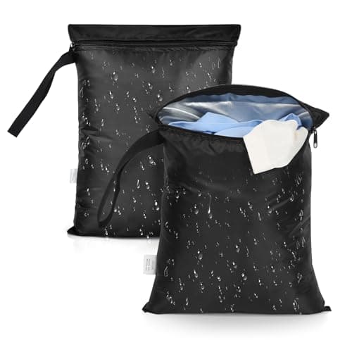 OTraki 2 Pack Wet Bags for Swimming Travel Laundry Bag Nappy Bag Dirty Wet Clothes Bag Waterproof Storage Bags for Gym Swimsuit Workout Yoga Beach Pool (12 x 14 inch), Black