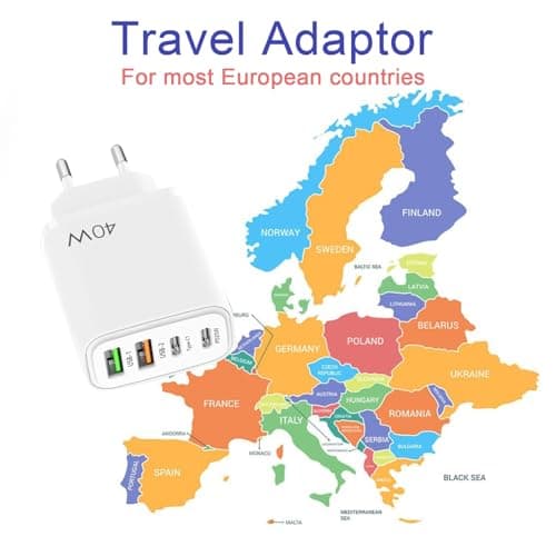 EU Travel Charger, 40W Europe Plug adapter,2Pack European travel charger — view 2