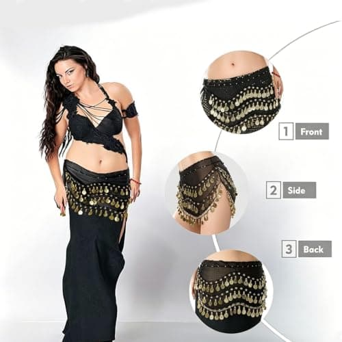 Belly Dance Hip Scarf with Bracelets - Chiffon Wrap for Performance & Yoga — view 6
