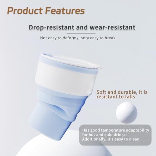 EYQ Collapsible Coffee Cup 375 ml, 12oz Silicone Foldable Coffee Mug, Lightweight Reusable for Hot and Cold Drinks for Office Fitness Gym Outdoor Sports Travel Camping Yoga, Pocket Size (WhiteBlue) — view 5