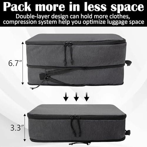 Extra Large Compression Packing Cubes for Travel Essentials, 2 Set Expandable Travel Cubes for Packing Compression Bags Luggage Suitcase Organizer, Black — view 2