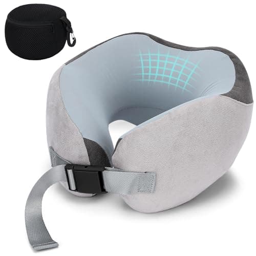 Euqvunn Travel Pillow for Airplane, Memory Foam Neck Pillow for Travel, Soft & Adjustable & Compact Ice Silk Flight Pillow for Adults, Ergonomic Travel Neck Pillow, with Storage Bag(Gray)
