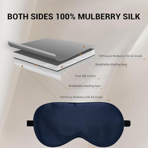 LaCourse 100% Grade 6A Mulberry Silk Sleep Eye Mask for Sleeping - Dual-Sided Natural Silk, Adjustable Strap, Breathable & Ultra-Soft, Gentle on Skin, Navy Blue — view 3