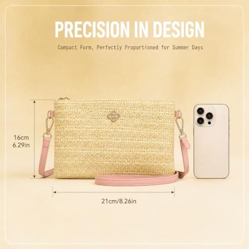 KIPTVO Straw Crossbody Bag for Women, Woven Small Beach Purse with Adjustable Strap, Summer Handmade Zipper Shoulder Bag for Holiday Travel, Bohemian Beige Casual Tote for Vacation Daily Use — view 2