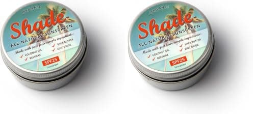 Shade All-Natural Sunscreen SPF25-15ml | Pocket-Sized Mineral Sun Cream with Organic Coconut Oil, Shea Butter, Beeswax & Zinc Oxide (Pack of 2)