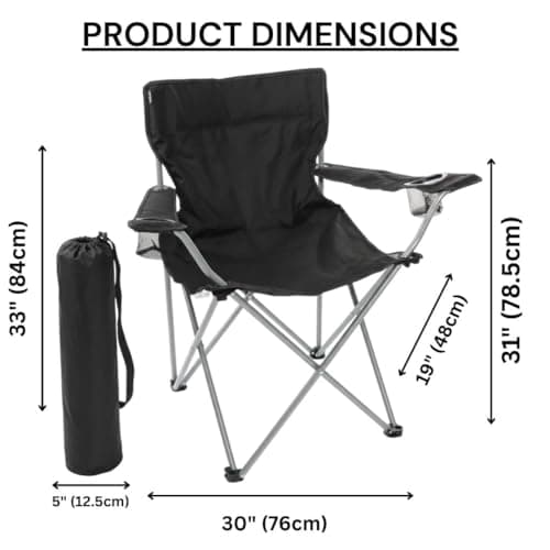 I LOVE FANCY DRESS Black Folding Camping Chairs with Cup Holder - Pack of 2 - Lightweight Outdoor Chairs with Carry Bag for Fishing, Festivals, Camping Trips, Picnics & Summer Activities — view 2