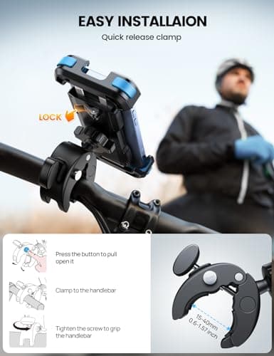 Lamicall Motorcycle Phone Holder Bike - Motorbike Phone Mount, Bike Phone Holder with Quick Release Handlebar Clamp for iPhone 17 16 15 14 Pro Max Plus Air, 13 12 11 Pro Max Mini, Xs, 4.7-6.8” - Blue — view 4