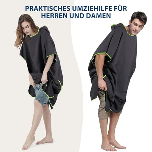 KUOGAS Changing Robe Towel Poncho with Hood for Surfing Swimming Wetsuit Changing,Compact & Light Weight (Navy Blue, 01-Medium) (Dark Gray, 02-Large) — view 2