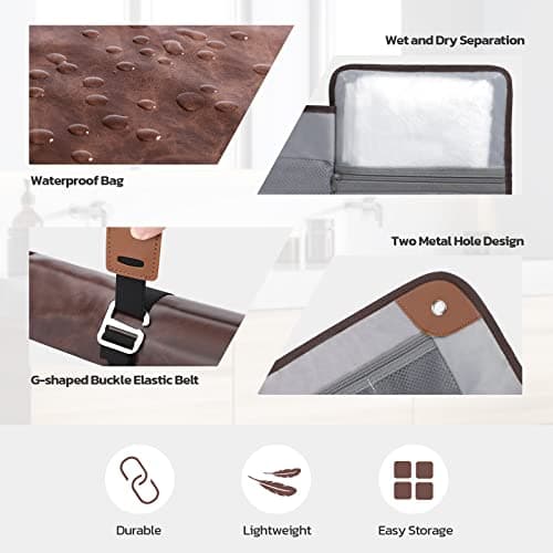Toiletry Bag for Men, Travel Dopp Kit, Water-Resistant Bathroom Roll Organizer for Shaving Kit, Hygiene, Toiletry Accessories, 1.Brown(PU Leather), Practical — view 3