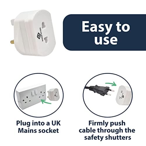 Pipestation Shaver Plug Adaptor UK – 2 Pin to 3 Pin Toothbrush Adapter Plug, 1A Fused Converter for Oral-B, Philips, Braun and Remington Chargers – White — view 2