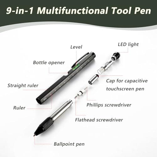 Zquqwa 9 in 1 Multi Tool Pen, Multi Tool Pen for Handyman, Practical Gifts, Birthday Gifts Cool Gadgets for Dad Husband Boyfriend Stocking Fillers, Aluminum Ballpoint Pen with Screwdrivers Flashlight — view 3