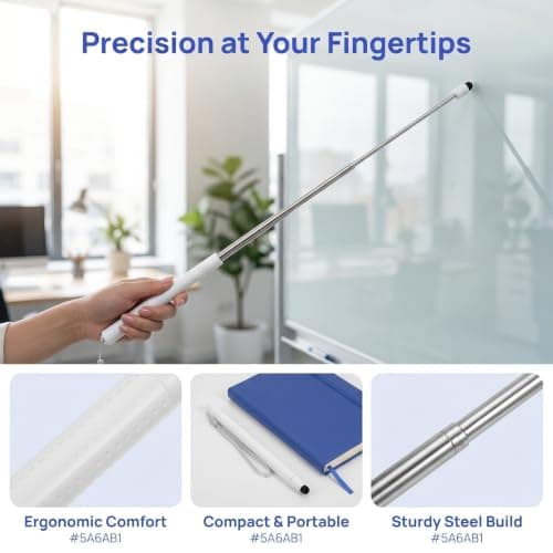 Teacher Pointer Stick Retractable White Telescopic Stainless Steel — view 3