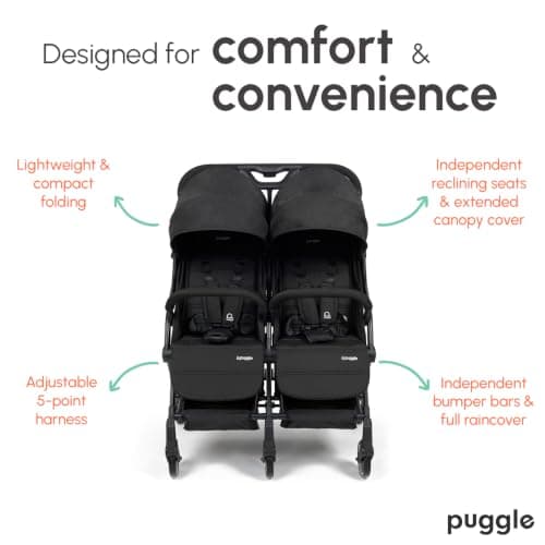 Puggle City Traveller Double Pushchair (Storm Black) — view 4