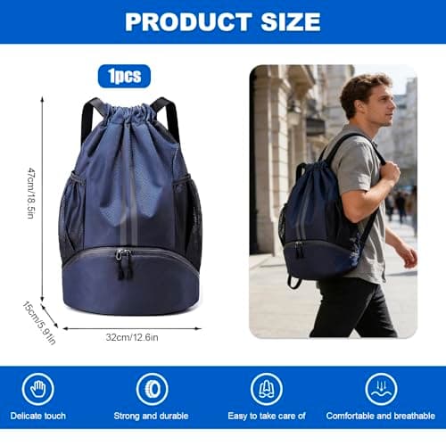 SJDOFU Drawstring Gym Bag, Drawstring Backpack with Shoes Compartment — view 2