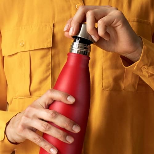 Mont-Clair H2O Stainless Steel Water Bottle, Vacuum Insulated - BPA Free, 12h Hot & 24h Cold Drinks, Metal Water Bottle 500ML Leakproof, Ideal for Adult, Kids, Running - Red — view 5