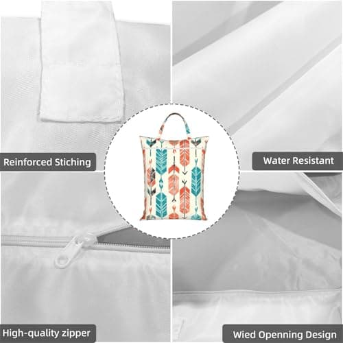 Large Travel Laundry Bags,Coral and Teal Arrows Print with Handle Foldable Laundry Bag for Holidays Gym Swimming and Family Trips, 1Pcs — view 5