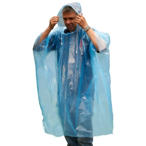Start and Drive Ltd Poncho Rain Coat Waterproof Plastic Adult Size with Hoods men and women emergency disposable Pocket size Foldable Thin and Strong Hiking Keep Dry (Blue - 1 pcs)