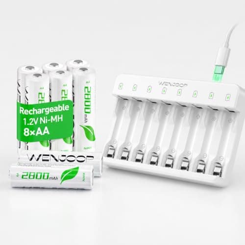 WENJOOP Rechargeable AA Batteries and Charger Bundle, 8 AA 2800mAh NiMH Batteries + 8-Slot AA AAA NiMH NiCd USB-C Charger, 1.2V Battery Charging Set