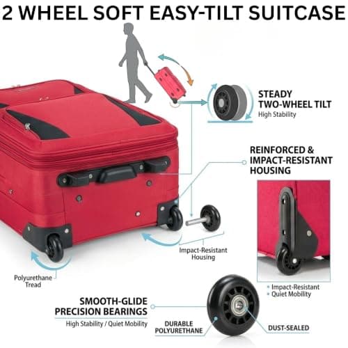 DK Luggage Carry-on 20” Lightweight Expandable Overhead Cabin Wizz air, EasyJet, BA, Jet 2 Hand Luggage Approved Suitcase 2 Wheel Luggage DK16 (Red, 20" Cabin) — view 6