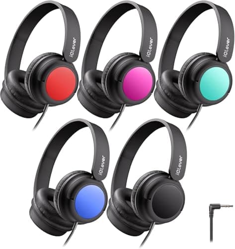 iClever Kids Headphones Wired 5 Pack for Students K-12 & Teachers