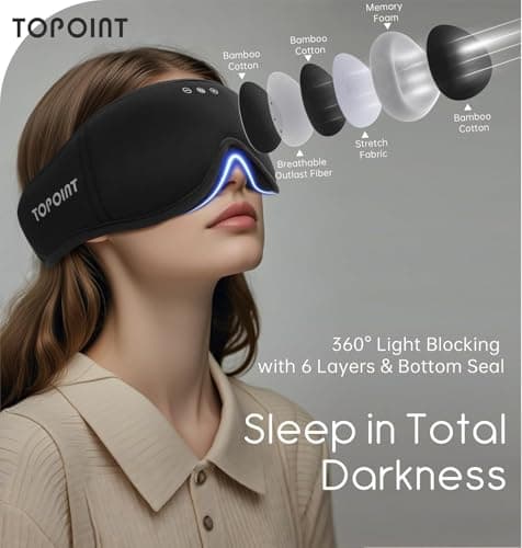 TOPOINT Bluetooth Sleep Mask, 3D Organic Bamboo Cotton Eye Mask, Blackout — view 2