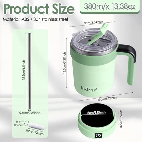 380ml Automatic Self Stirring Coffee Mug, Electric Mixing Cup with Magnetic Stirrer and LED Temperature Display, Rechargeable Travel Mug with Whisk and Detachable Base for Coffee, Milk, Cocoa (green) — view 2