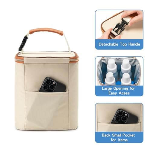 BABEYER Breastmilk Cooler Bag with Ice Pack Included, Baby Bottle Cooler Bag for 4 Large Baby Bottles (up to 270ml), Cream — view 4