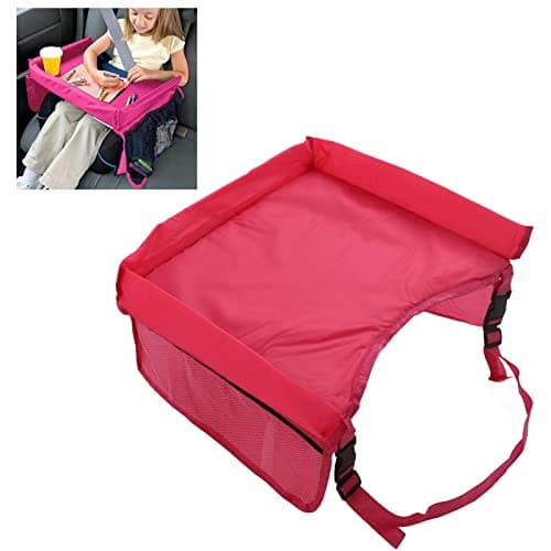 Kids Car Table Tray, Adjustable Storable Kids Travel Tray, Toddler Lap Desk Organizer for Toddler Travel (Red — view 3