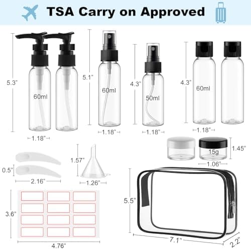 Hokretme Travel Size Bottles for Toiletries 13 Pack 2oz TSA Approved Toiletry Bottles Leak Proof Travel Kit for Women Men TSA Clear Toiletry Bag Shampoo Lotion Skincare Cosmetic Container (Black) — view 2