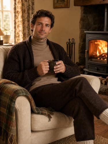 Hisir Men's Thermal Turtleneck Top Long Sleeve Base Layer Brown L — view 2