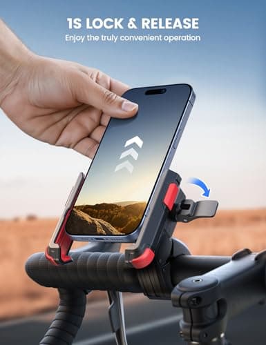 Lamicall Motorcycle Bike Phone Holder - 【1s Quick Release】 Universal Motorbike Phone Mount, Bicycle Handlebar Clamp for iPhone 17 16 15 14 Pro Max Plus Air Mini, Samsung S25 Ultra, All Phones - Red — view 3