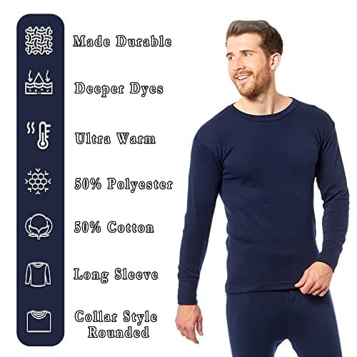 Heatwave® Pack of 2 Men's Thermal Long Sleeve Top, Warm Underwear Baselayer, S M L XL XXL Thermals, Small Navy — view 4