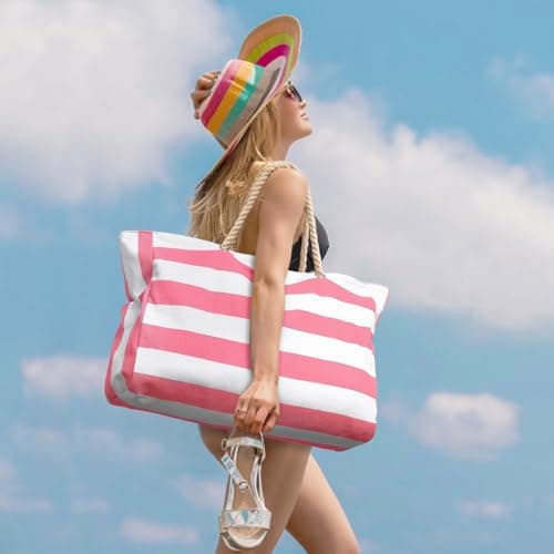 oscaurt Large Beach Bag for Women Waterproof Beach Tote Bag with Zip Travel Essentials Foldable Shopping Bag Pool Bag — view 3