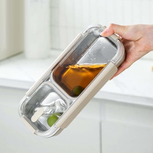 Tidgel Leakproof Lunch Bag Insert Stainless Steel Snack Pot 2 Dividers Food Storage Container for Office School Picnic for Road Trip 27x11.5x6cm — view 4