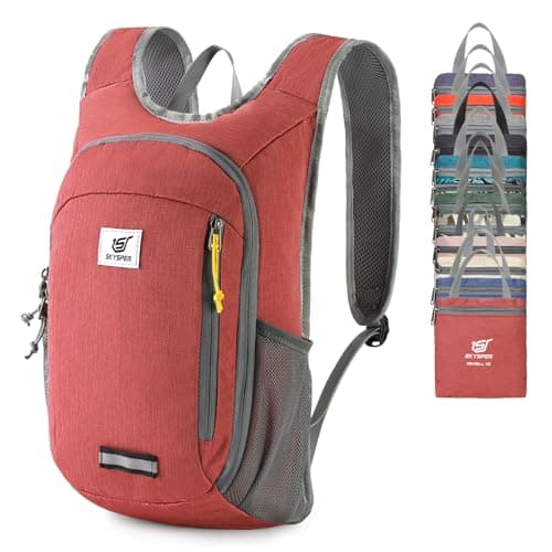 SKYSPER Small Daypack 10L Hiking Backpack Packable Lightweight Travel Compact Foldable Rucksack for Women Men(Red)