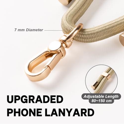 Golifyne 7mm Crossbody Phone Lanyard | 80-150cm Universal Phone Strap | w/ 2 Non-Adhesive Tether Tabs | Compatible with iPhone/Samsung/Huawei Smartphones (no cases included) - Olive Green — view 2