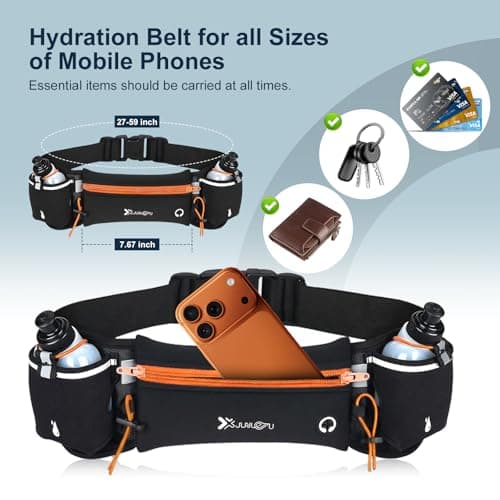 Running Belt with Water Bottles (2 x 175ML), Hydration Belt for Men and Women, Water Bottle Holder Running Pouch Belt, Fanny Pack Fits 7 inches Phones, Waist Pack for Running Hiking Climbing (Orange) — view 3
