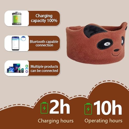 Joythink Kids Bluetooth Headband Headphones Sleep Mask Wireless Earphones Built in Thin Speaker Kids Adjustable Sports Headset for Girls Boys Children Baby Toddler Airplane Travel Study Brown — view 4