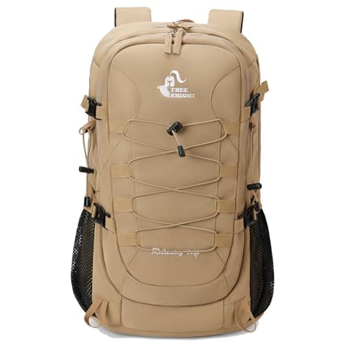 Bseash 40L Waterproof Hiking Camping Backpack with Rain Cover, Outdoor Sport Travel Daypack Rucksack for Skiing Cycling (Khaki)