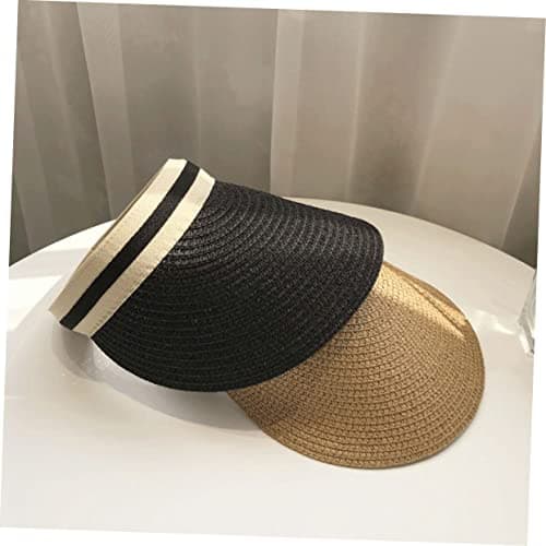 Veemoon Portable Straw Sun Hat with Wide Brim for Women, Simple Style Casual Outdoor Sun Protection Cap, for Beach and Honeymoon Light Brown — view 6